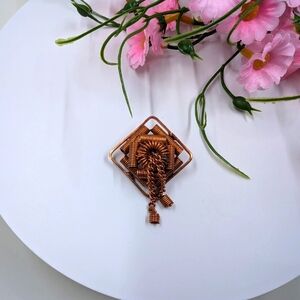 Handmade Copper Wire Square and Dangle Vintage Brooch